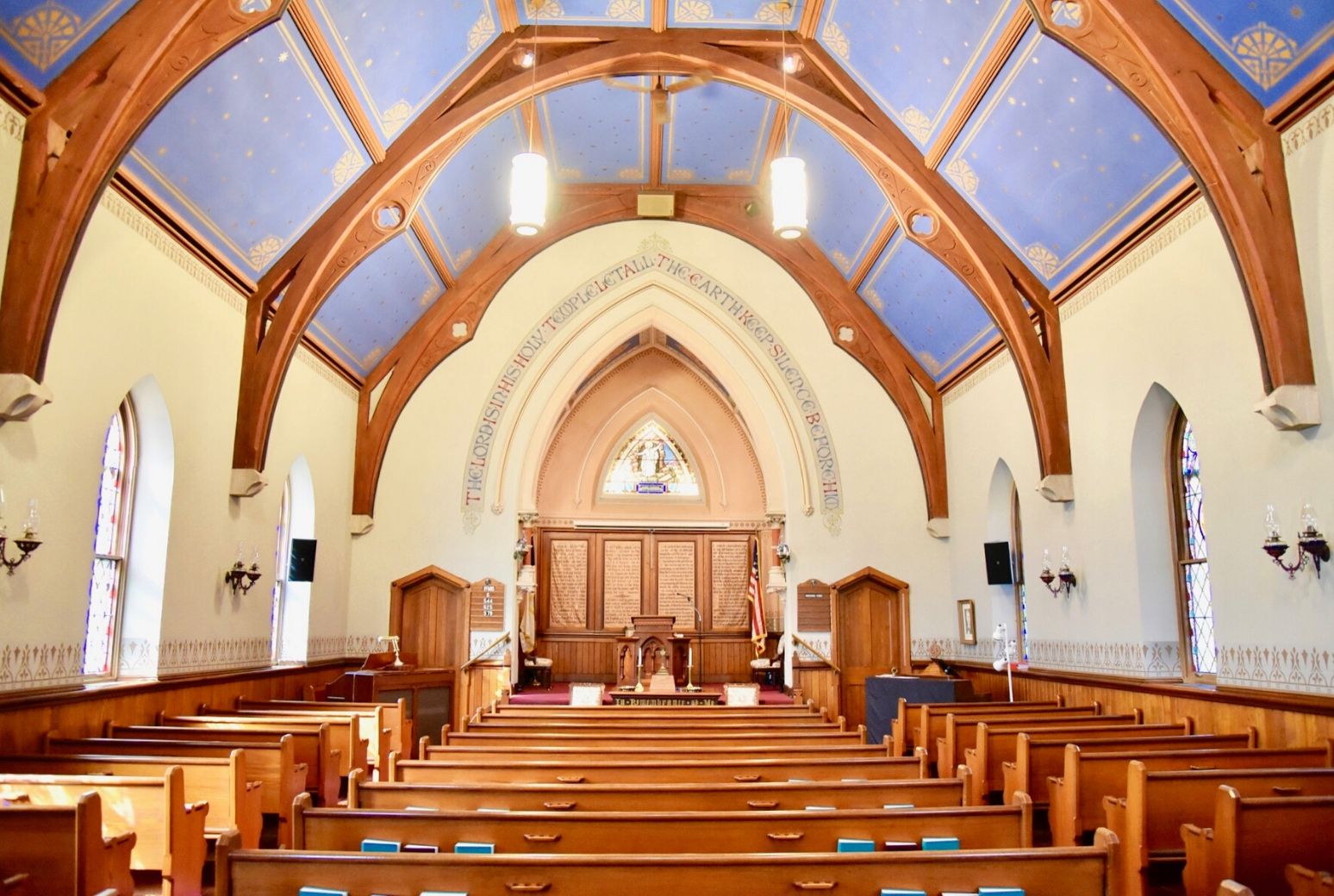 Elizabeth Furnace Lancaster PA Wedding and Event Venue Coleman Chapel Interior with Cathedral Ceilings