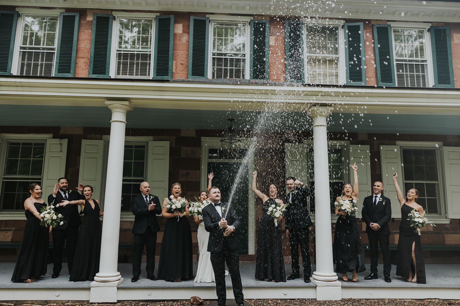 outdoor wedding venue celebration with champagne