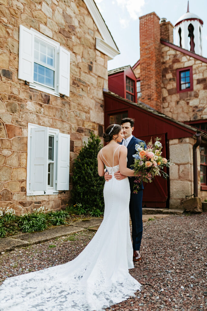 bride and groom at small wedding venue