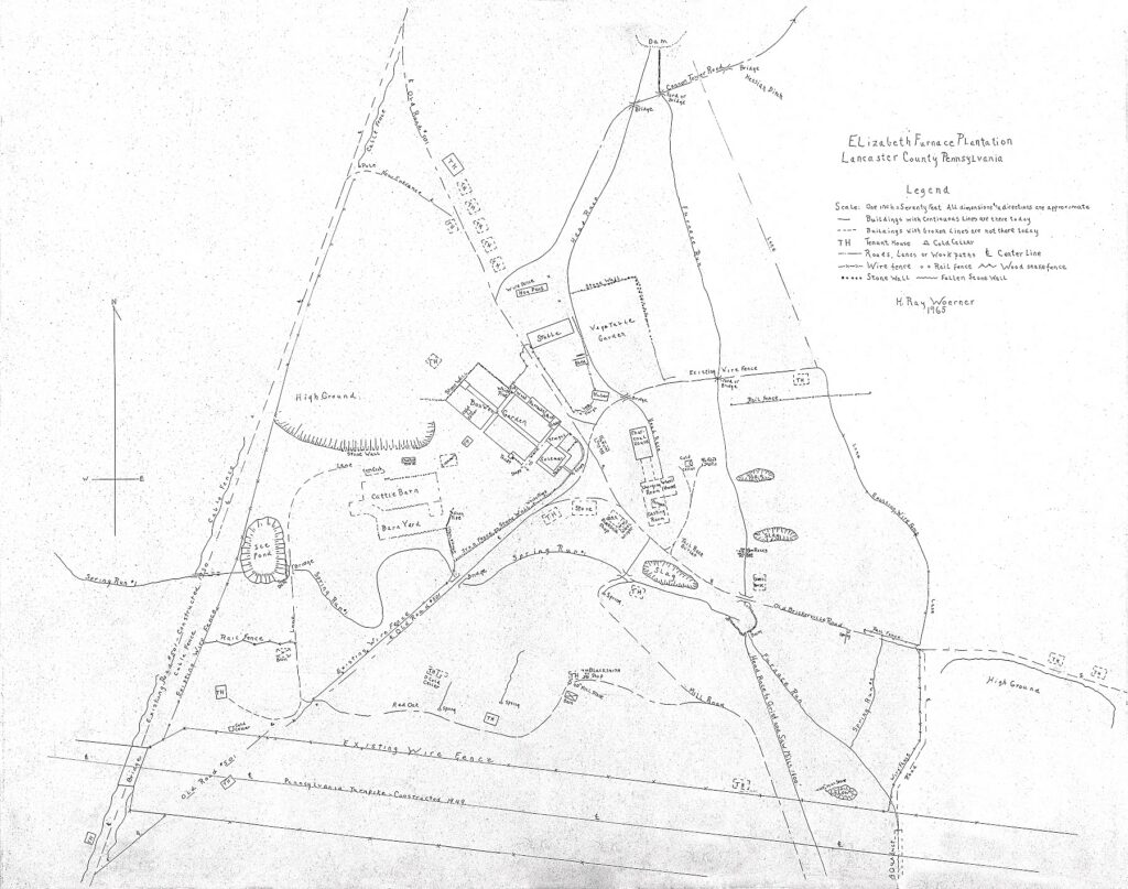 historical hand drawn map of Elizabeth Furnace Plantation