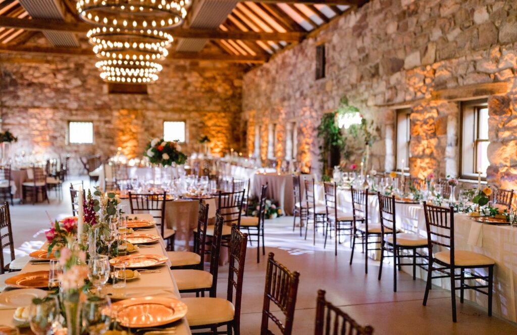 wedding reception at the Steigel Stable at the Elizabeth Furnace wedding venue in Lititz PA
